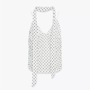 Black and White polka dot sheer top with neck tie